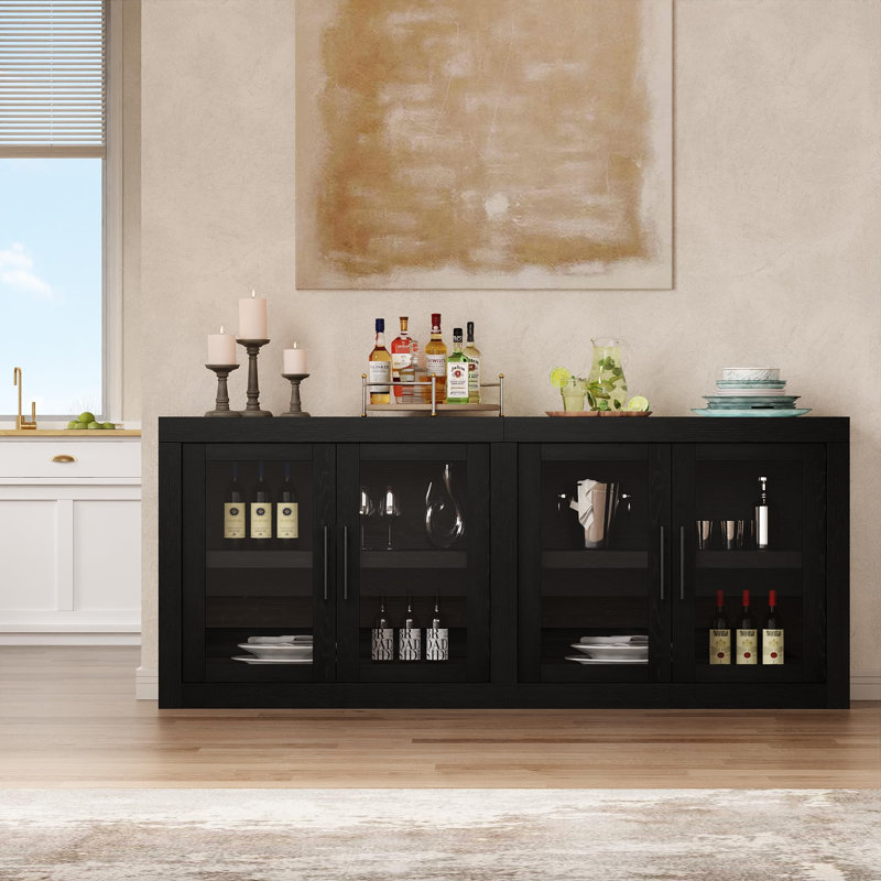 Sideboard Buffet Cabinet, Mid Century Modern Accent Cabinet with Doors, Wood Coffee Bar Media Console Credenza, Black