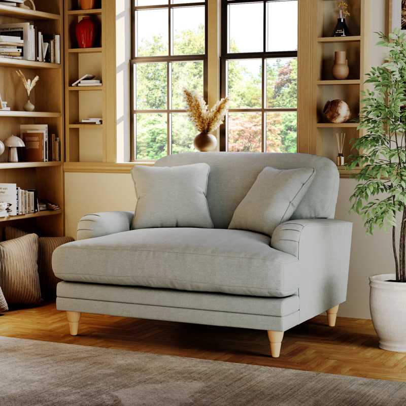 Elfur Upholstered Chair And A Half, Sky, Country Oak