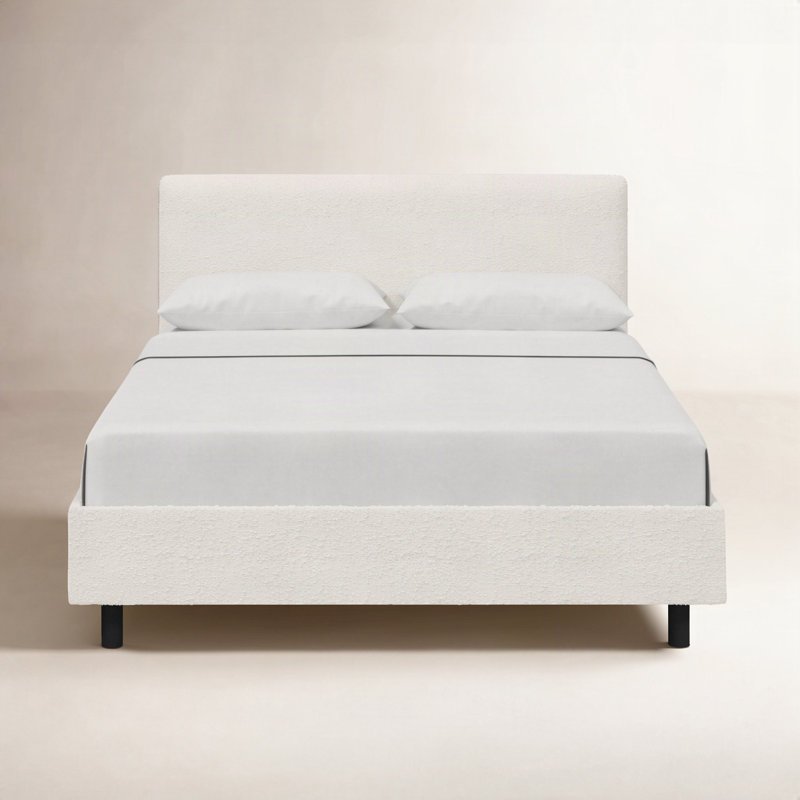 Adrien Upholstered Platform Bed, Twin, Classic Snow Boucle