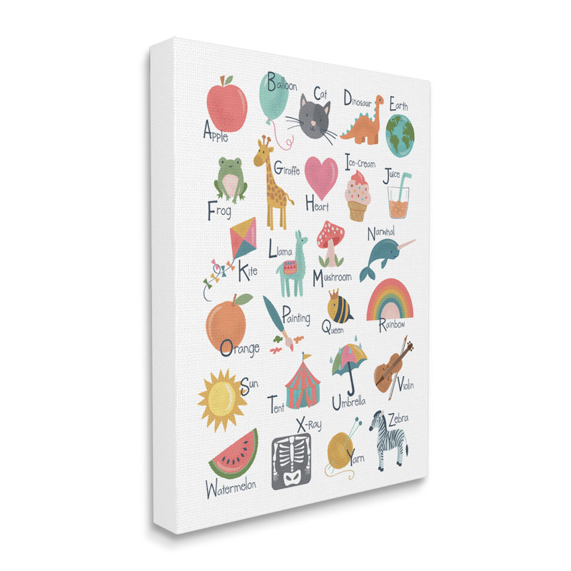 " Learning Alphabet Letters Various Wildlife Informative Chart ", Wrapped Canvas, 16" W x 20" H