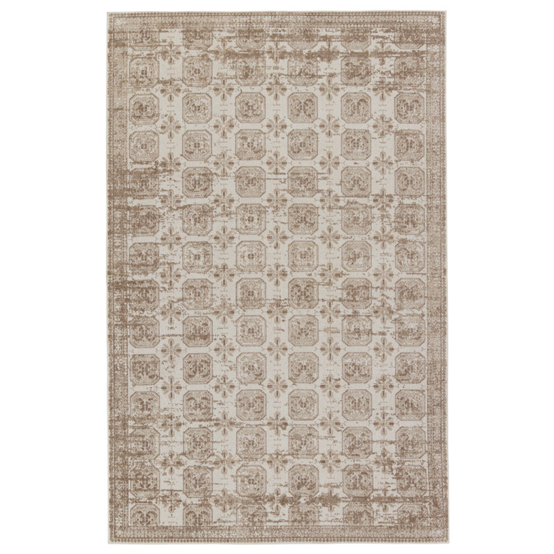 Phoebe Machine Washable Kimmons Geometric Area Rug in Tan/Cream, Rectangle 9' x 12'