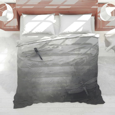 Dragonfly Illustration Gray Comforter