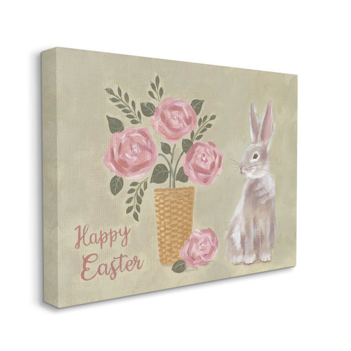 Stupell Industries Happy Easter Bunny Rose Bouquet On Canvas by Pam ...