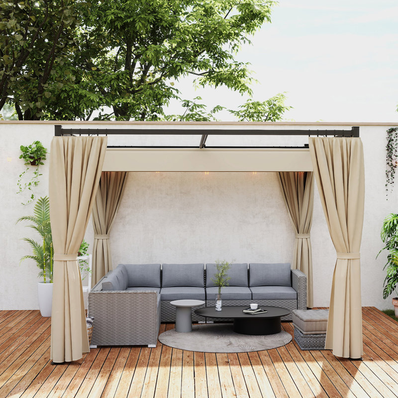 Pergola de patio 10 'x 10' avec auvent rétractable, Beige
