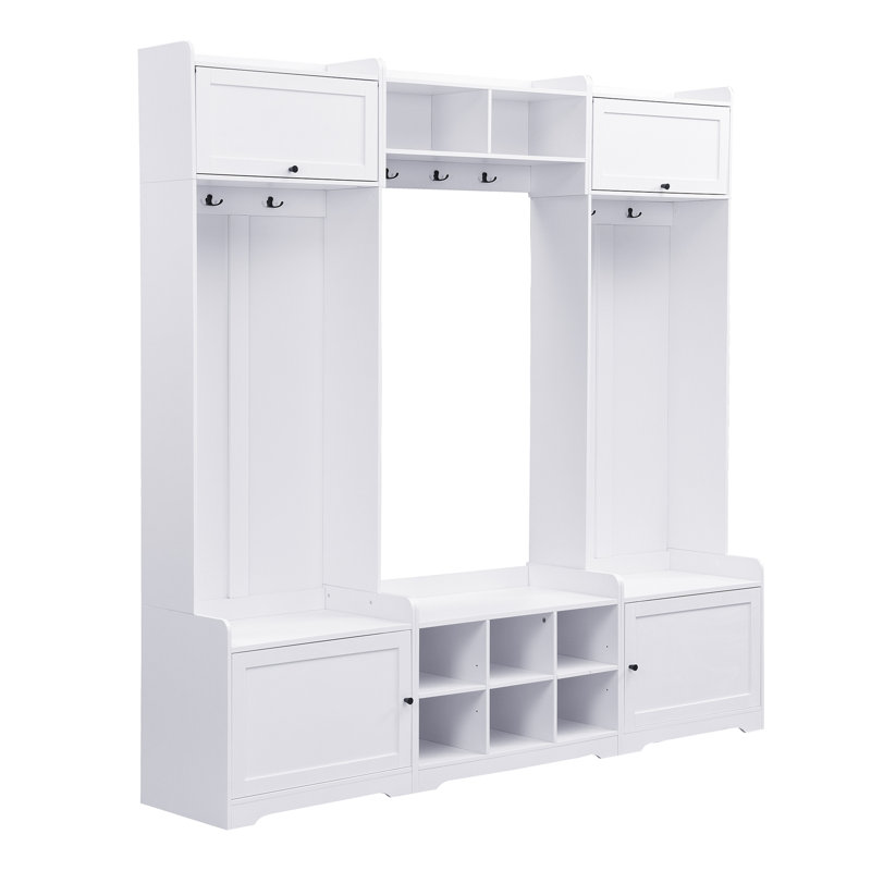 Modern Hall Tree with Shoe Storage, 4-in-1 Entryway Bench with 8 Cubbies, 7 Coat Hooks & Adjustable Shelf for Hallway, living roo