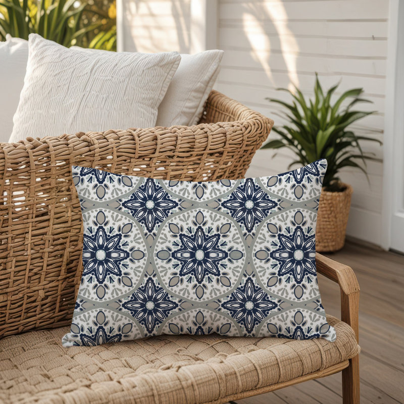 Amsden Outdoor Reversible Throw Pillow, Gray, Geometric