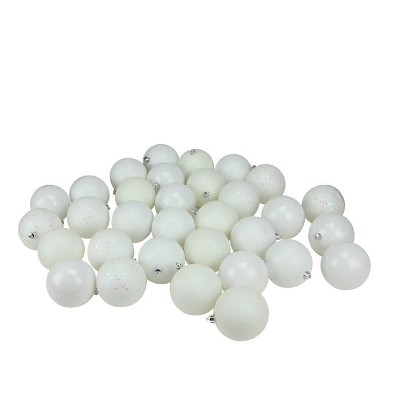 Winter White Shatterproof Plastic Christmas Ball Ornament Set, 60 Pieces