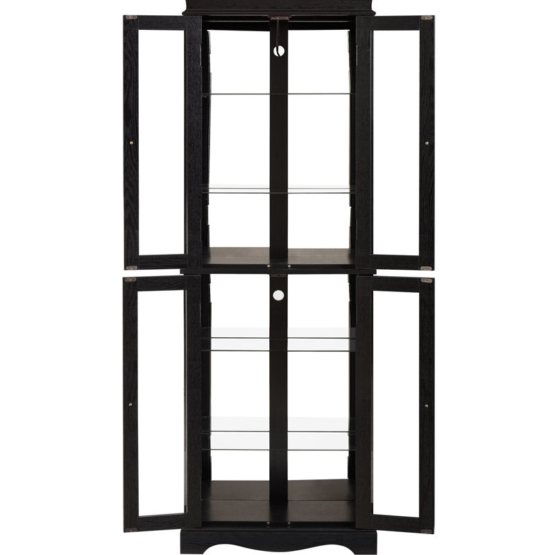 Lighted Black Wood - Framed Glass Storage With Hinge, Adjustable Shelves, Six Tier Layout For In Pantry, Cabinet Structure, Movable Partition And Collectible Display Home