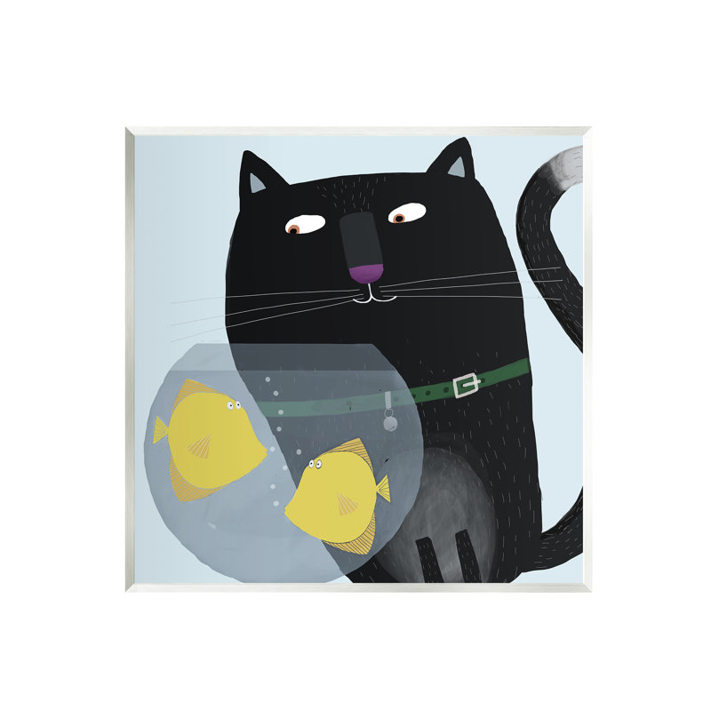 Au-603, estampe numérique chat regardant un bol de poisson, Mdf, L 12 po x H 12 po x P 0,5 po