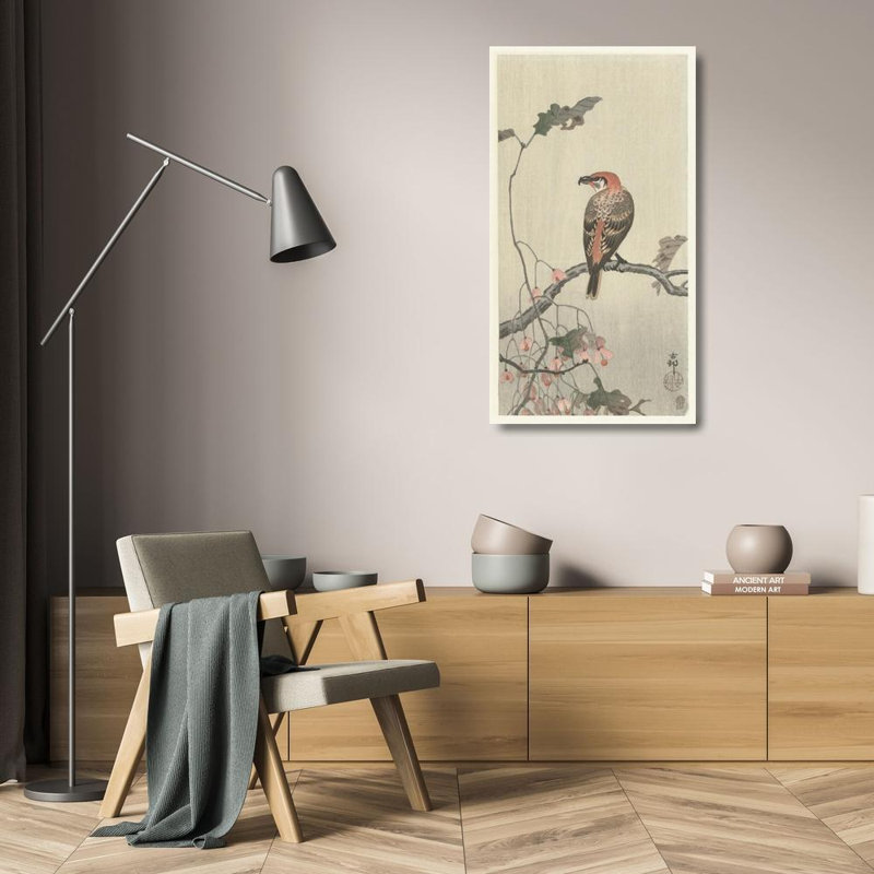 «Crossbill on Tree Branch» par Ohara Koson - Art mural sur toile tendue avec châssis, H 24 po x l 17 po