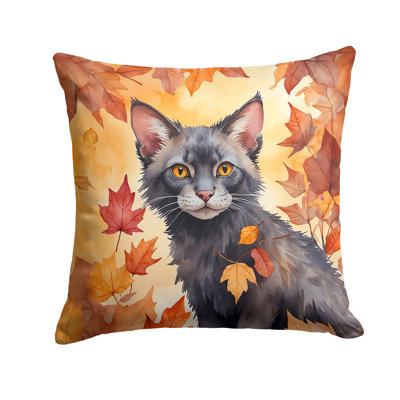 Lykoi Cat in Fall Leaves Throw Pillow