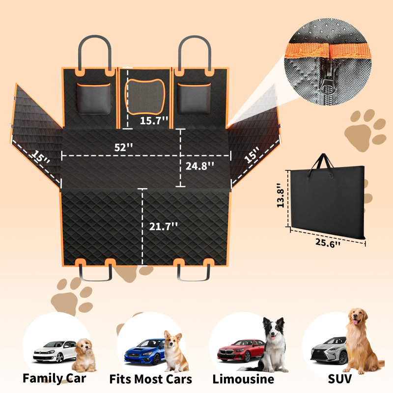 Housse pour siège d'auto pour chien, Noir / Orange