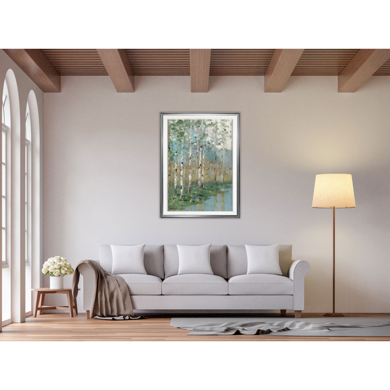 Birch Reflections I - reproduction sur toile, H 24 po x l 20 po, Impression encadrée, Argent argent