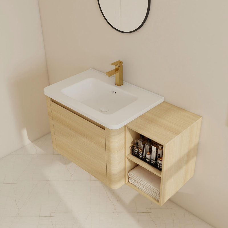 36"/40" Wall-Mounted Single Bathroom Vanity Set With Ceramic Sink, 40", Beige
