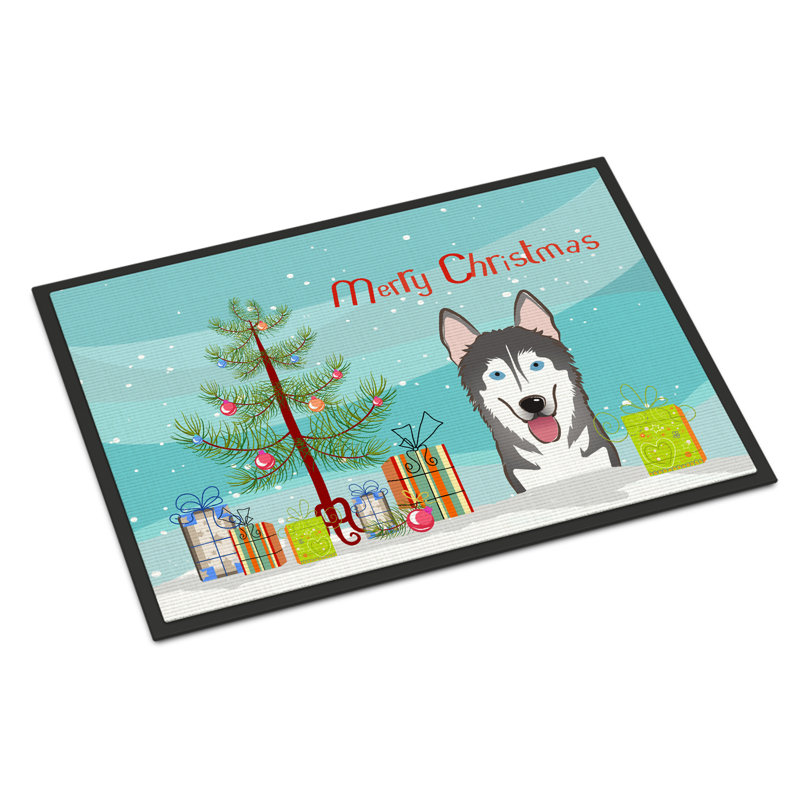 Tapis de porte pour l’extérieur anti-dérapants pour l’arbre de noël et le effet velours alaskan malamute