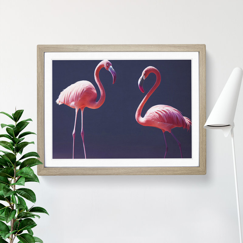 XH1022-8637X Superb Flamingos 1 Piece Single Picture Frame Wall Art, 34cm H x 46cm W, Oak