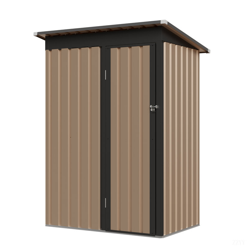 4.27FT X2.42FT Metal Garden Shed 5 X 3 FT Pent Roof With Hinge Door, 67.6" H x 57" W x 35" D