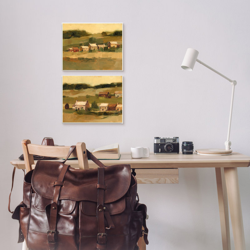 «Warm Cottage Hill Landscape Rolling Fields» par Ethan Harper - ensemble de 2 impressions, Plaque murale, H 10 po x l 15 po