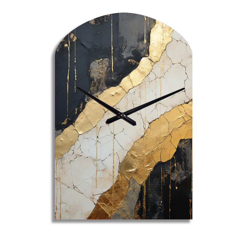 Black Gold Adorned Potteries V - Arch Shape Large Black Wall Clock - Unique Shape, Moyenne
