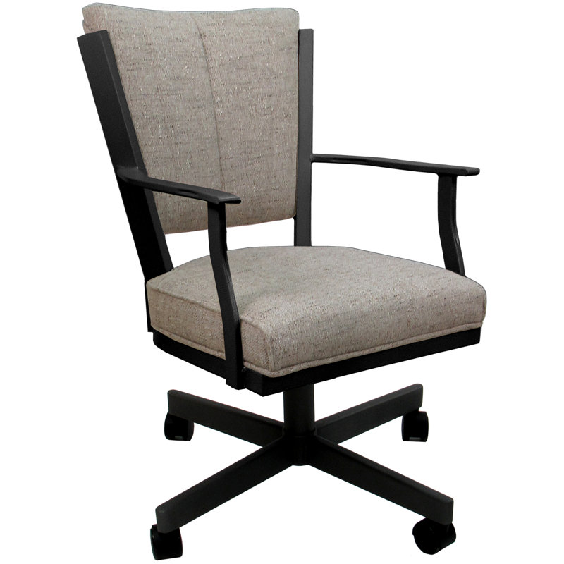Danyael Metal Dining Caster Chair with Arms, Black, Hemsath Driftwood