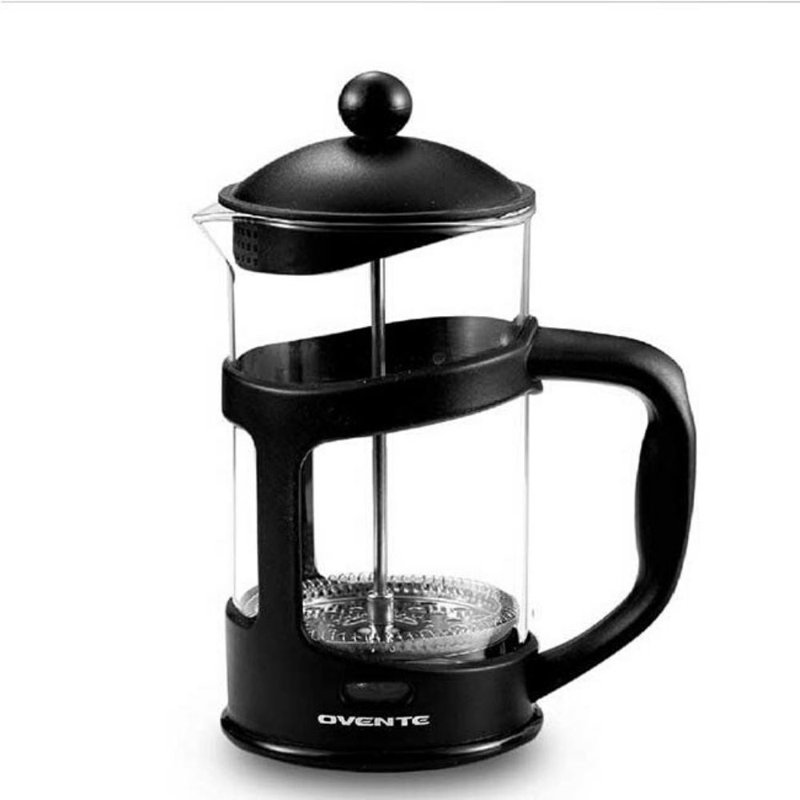 OVENTE French Press Coffee Maker 12 Ounce with Heat Resistant Borosilicate Glass & Stainless Steel 4-Level Filtration System, Portable Cold Brew Coffee Maker for Travel, Camping or Gift, Black FPT12B