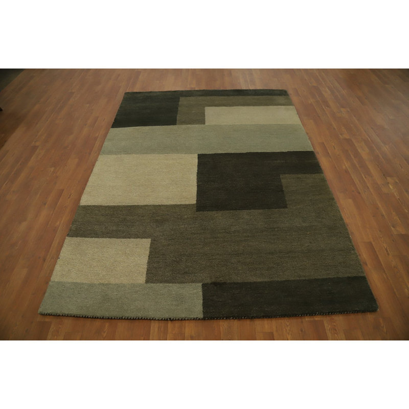 Tapis géométrique moderne en laine de style Gabbeh 6 x 8