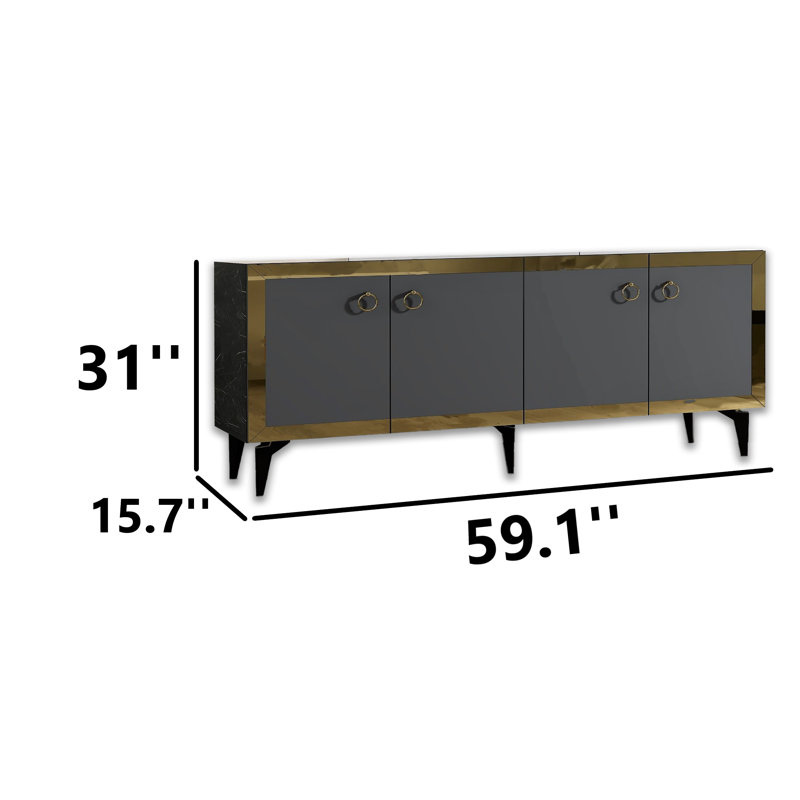 59'' Wide Rectangle Console With Reflective Strip, Black/Gold