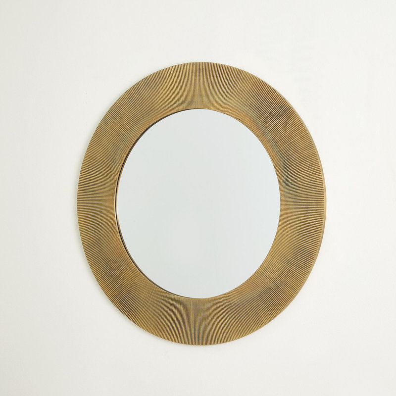 Radiating Round Aluminium Mirror, Brass, 30" x 30"