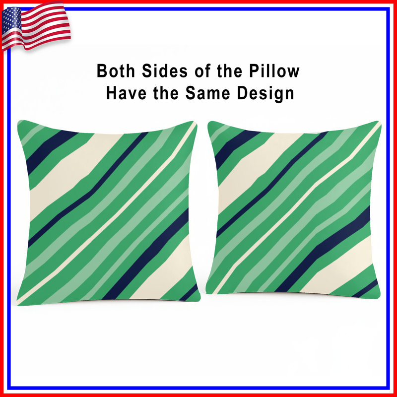 Coussins décoratifs vert à rayures diagonales, 20 x 20 pouces