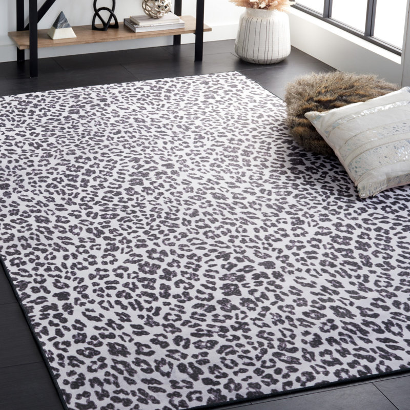 Tapis à imprimé animal ivoire / noir, Rectangle 5 pi x 8 pi