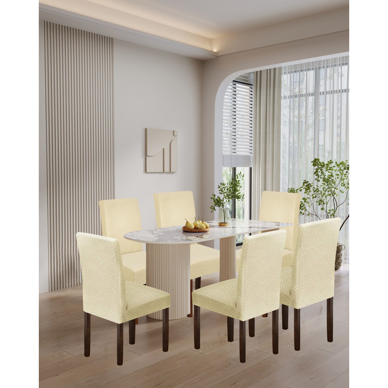Housse pour chaise de salle à manger, housses de chaises extensibles, Polyester jacquard spandex beige