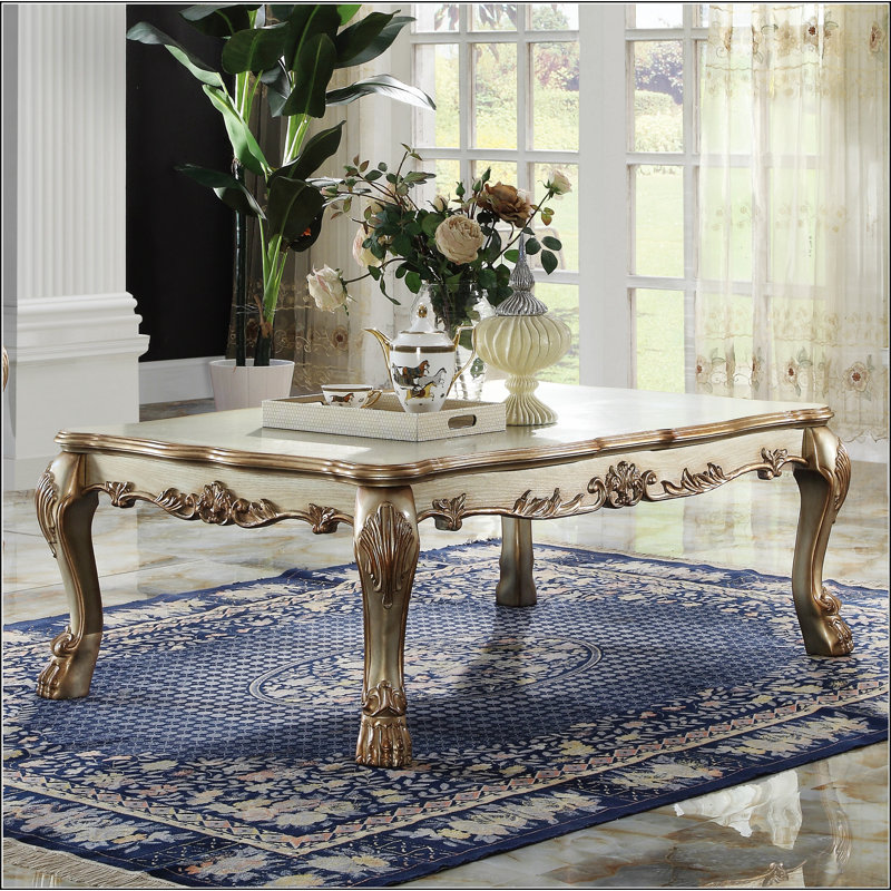 Dresden Gold Patina Rectangular Wood Coffee Table with Storage