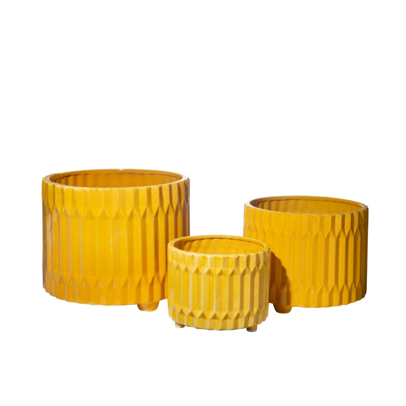 Pot rond en céramique lustré jaune