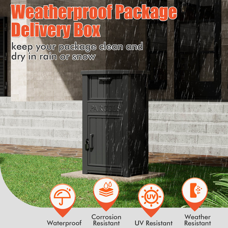 Package Delivery Box for Outside with Lockable Secure and Waterproof, Black