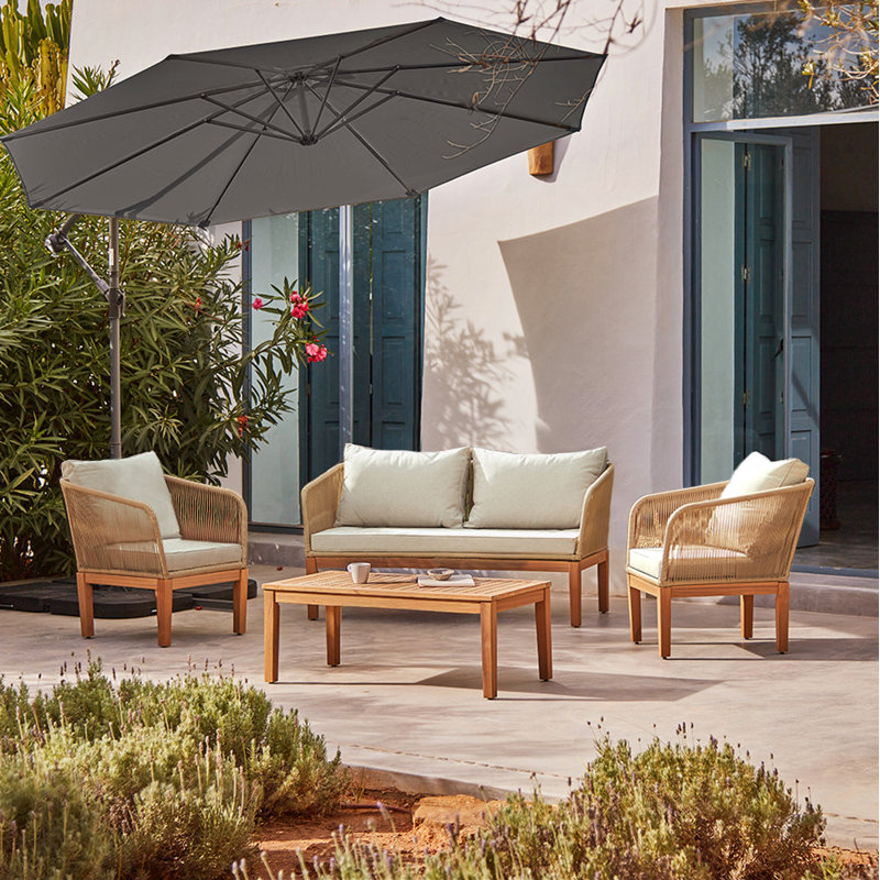Alzamora Rope Conversation Set - Natural, Natural with Grey Umbrella