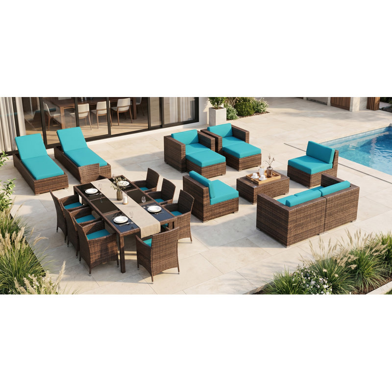 Ensemble de conversation en osier Pavior, Mélange de bruns, Toile Aruba Sunbrella®