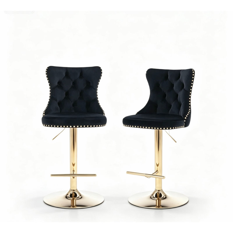 Daijiah Swivel Upholstered Velvet Adjustable Height Counter Stool, Gold, Black