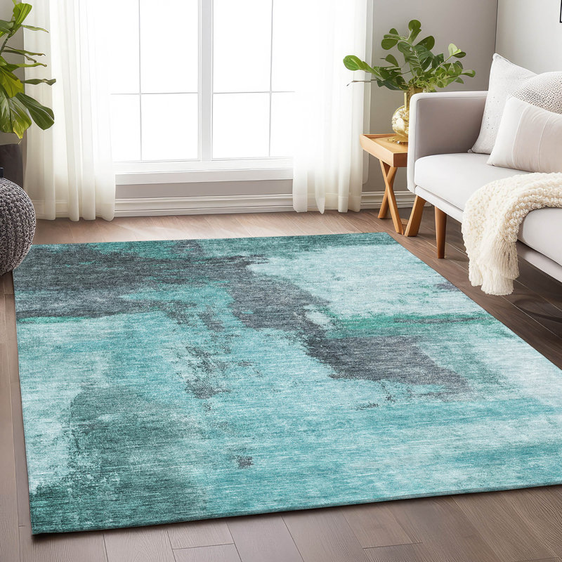 Addison Red Abstract Synthetic Washable 3' x 5' Rug