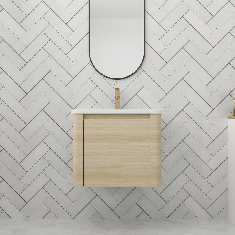 Meuble-lavabo flottant 24 po avec porte à fermeture en douceur, Beige, 24"