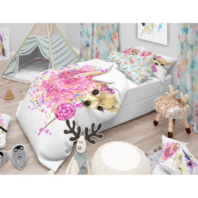 Sweet Pink Dog without Glasses - Animal Duvet Cover Set - Microfiber Polyester, Twin Duvet Cover + 1 Sham