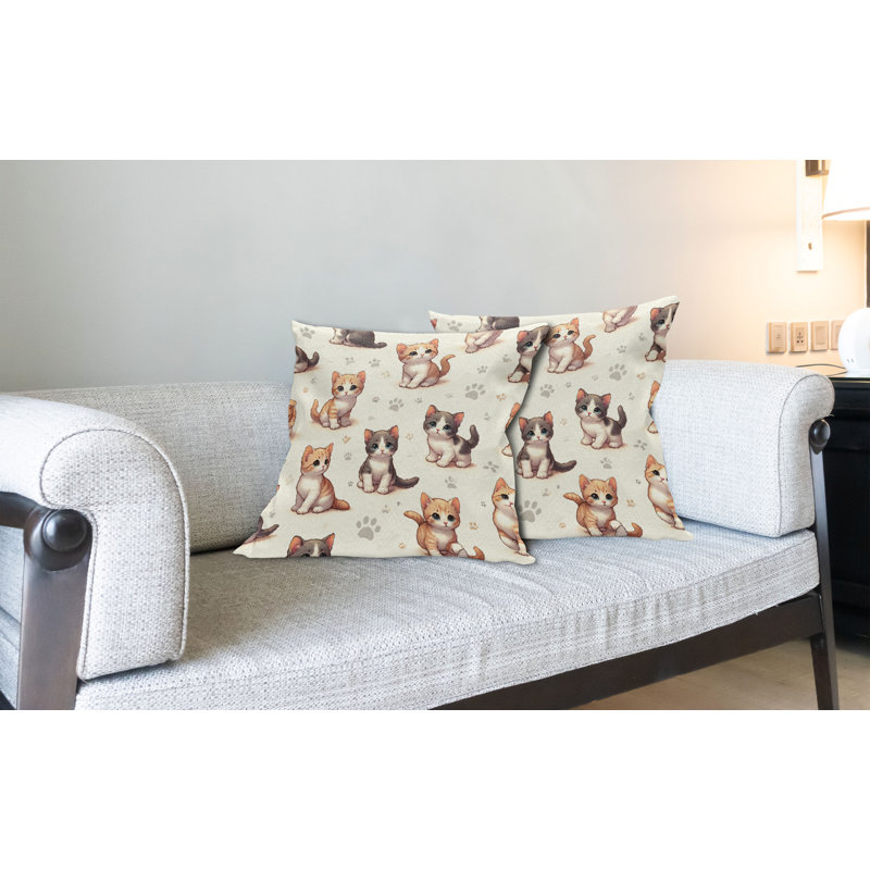 Ensemble de 2 housses de coussin pour chat Ambesonne ivoire abricot et gris foncé, H 16 po x l 16 po, Carré