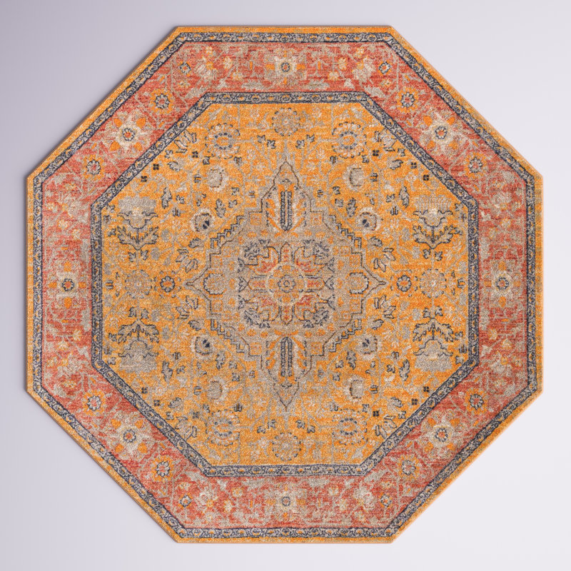 Alkire Oriental Area Rug, Octagon 3'11" x 3'11", Yellow