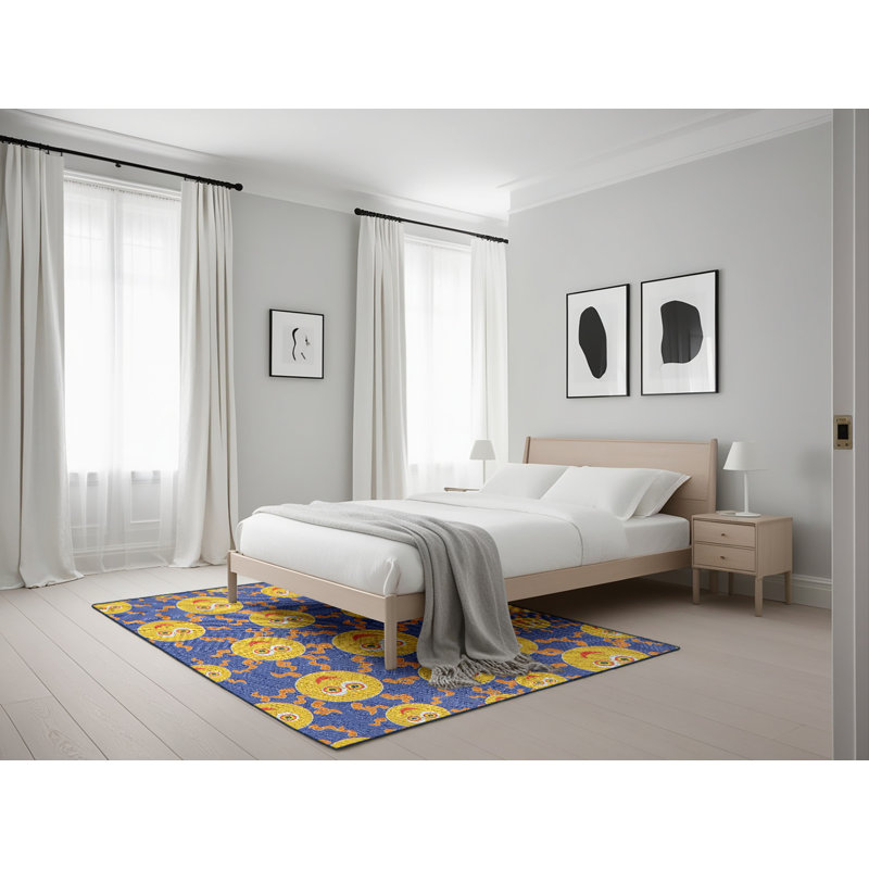 Non disponible jaune/bleu Tapis décoratif, Rectangle 5 pi x 7 pi