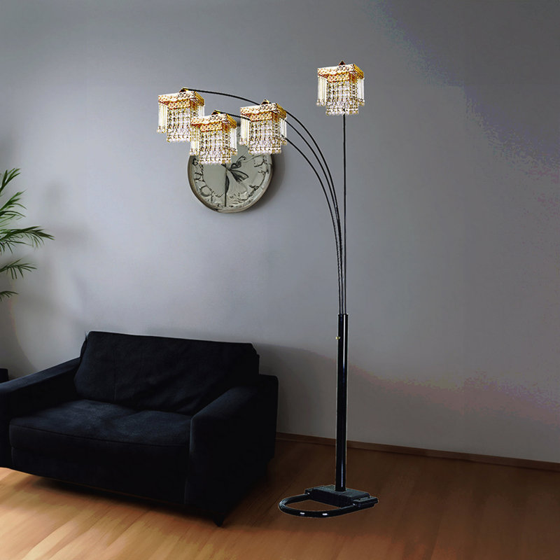 Lampe sur pied arquée d'inspiration cristal noire 4 carrés