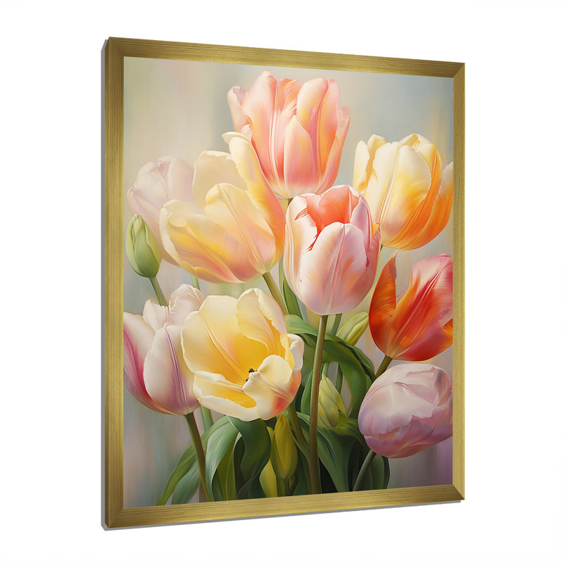 Tulips Romantic Impression - Tulips Framed Canvas Print, Gold Picture Framed, 32" H x 24" W x 1" D