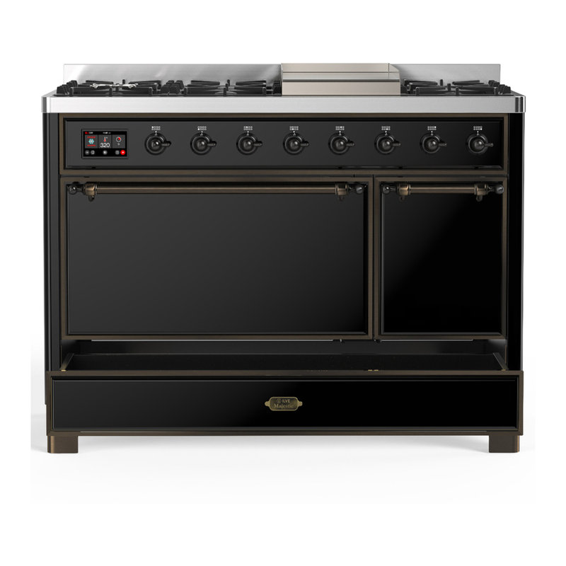 Majestic III Series 48 Inch Dual Fuel Range with 5 Sealed Burners, Griddle, Frenchtop in Matte Graphite (Natural Gas, Burnished Trim)