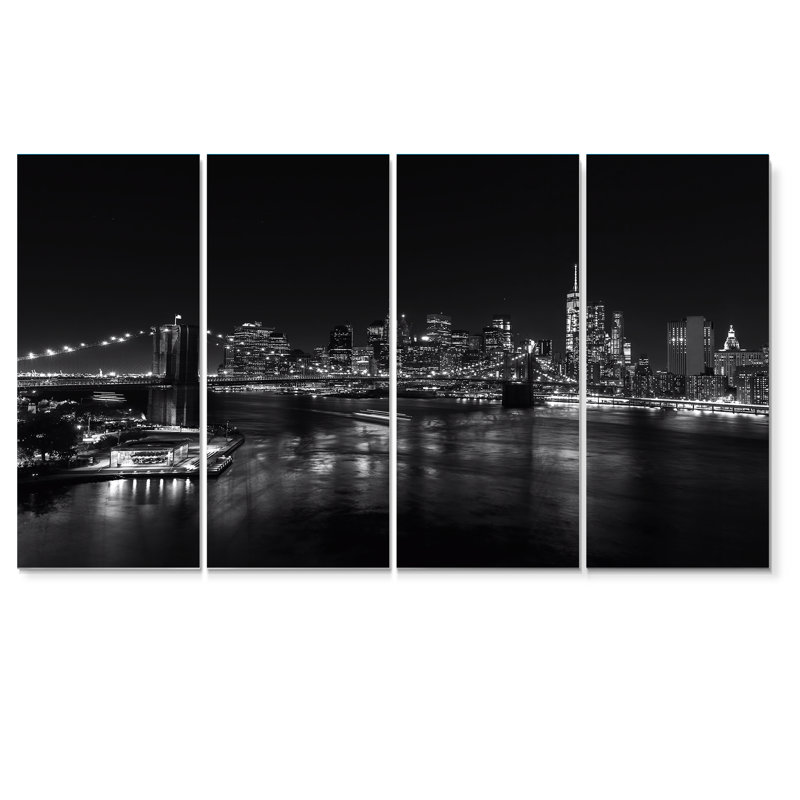 Photo en noir et blanc de l'horizon de Manhattan - Photographie sur toile tendue 4 pièces