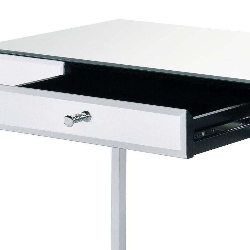 Ruffy Rectangular Writing Desk in Mirrored, White/Silver