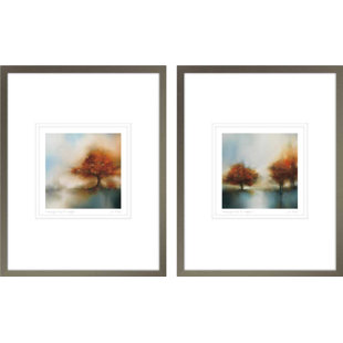 Ensemble de 2 cadres photo sur papier "Morning Mist & Maple I, Morning Mist & Maple II" (Ensemble de 2)