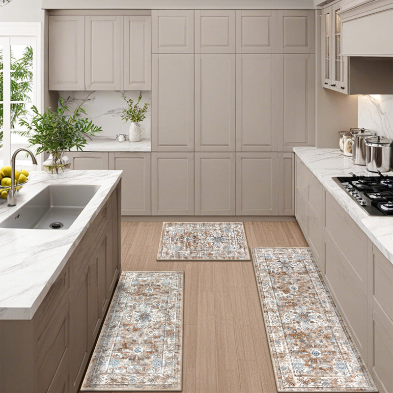 Machine Washable Non-Slip Kitchen Mat, Cream Tan